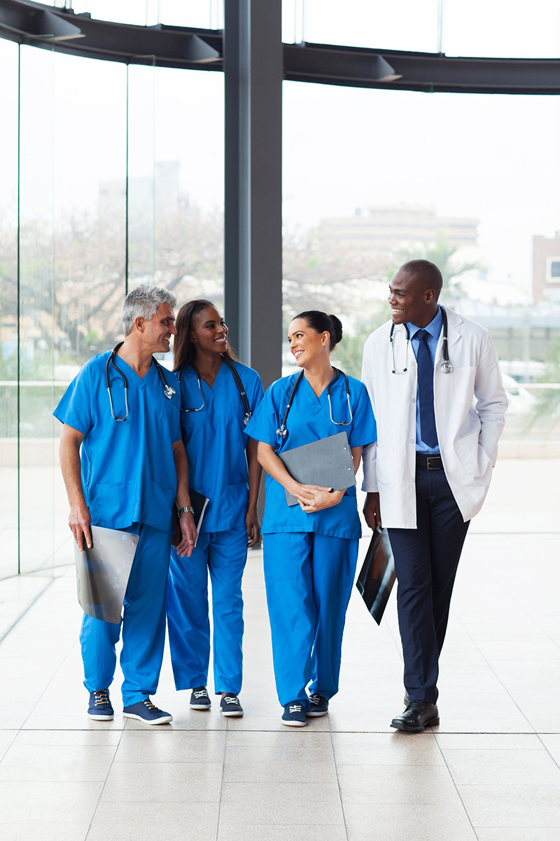 Medical residents walking together